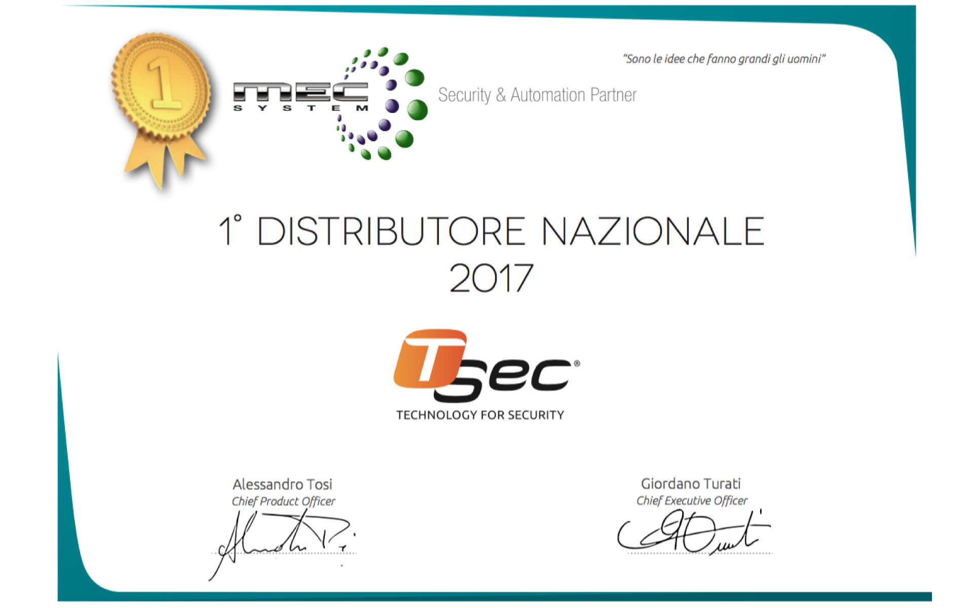 Mec System è il Primo distributore 2017 Tsec